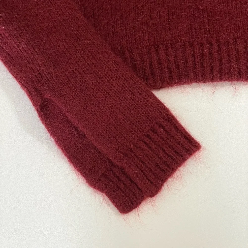 Cinq a Sept Issa Mohair Pullover Slit Cuff Sweater Pomegranate Red Medium